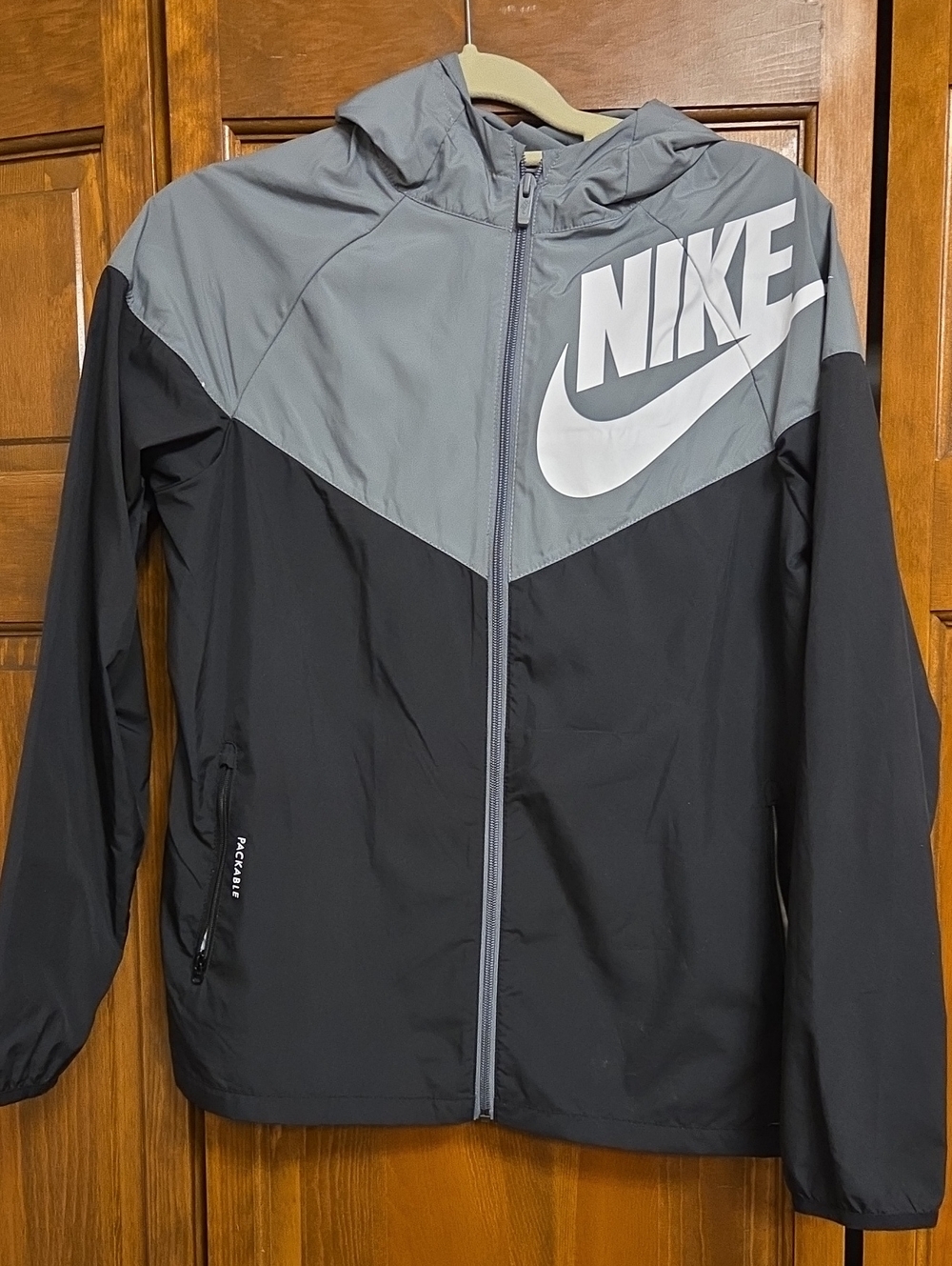 Nike Youth Black and Gray Hooded Windbreaker Jacket